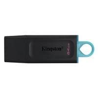 Various Kingston DataTraveler Exodia 64GB USB 3.2 Black with Cyan loop USB Flash Drive, black drive with cyan loop for easy attachment and portable data storage.