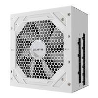 Various GIGABYTE UD1000GM PG5 1000W PSU V2, ICE, PCIe Gen 5.1, 80 PLUS Gold, Fully Modular Design, 120mm Fan, ATX 3.1 compatible, UK Plug — front view of the power supply unit with white casing, cooling fan, and modular ports.