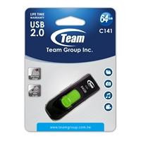 Various Team C141 64GB USB 2.0 Green USB Flash Drive, showcasing the packaging and product design.