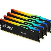 Various Kingston FURY Beast KF556C40BBAK4-128 128GB (4x 32GB) DIMM System Memory, 5600MHz DDR5 CL40 RAM modules with RGB lighting in black, designed for high-performance gaming and computing.