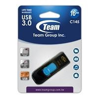 Various Team 16GB USB 3.0 Blue USB Flash Drive, product packaging with image of the black and blue USB flash drive
