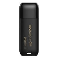 Various Team C175 64GB USB 3.2 Black USB Flash Drive, sleek portable data storage device with black casing and gold lettering.