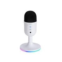 Various Marvo Scorpion MIC-06 Blast 40 USB RGB Noise Cancelling Wired Microphone (White), front view of the microphone with black grille and RGB lighting base