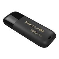 Various Team C175 128GB USB 3.2 Black USB Flash Drive, close-up of the portable storage device with black casing and gold lettering.