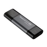 Various Team TX13128GC01 2 in 1 Dual OTG 128GB Flash Drive, close-up of the sleek black and gray USB flash drive with Type C and Type A connectors, Plug and Play design, USB 3.2 Gen1 technology.