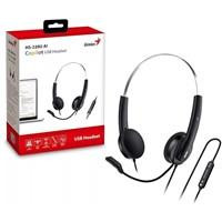 Various Genius HS-220U-C Copilot AI Ultra Lightweight Headset with Mic, USB-C Connection, Plug and Play, black over-ear design with adjustable headband and attached microphone for clear audio communication.