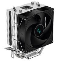 Various DeepCool AG300 Fan CPU Cooler, black 92mm PWM cooling fan with 3050RPM, 3 heat pipes, universal socket, 150W heat dissipation power, image showing the cooling unit installed on a CPU
