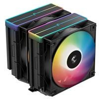 Various DeepCool AG620 BK ARGB V2 Dual-Tower CPU Air Cooler with 120mm ARGB Fans, Compatible with Intel LGA 115x, 1700, 1200, 115x, and AMD AM5, AM4, featuring RGB lighting and dual tower heatsink design.