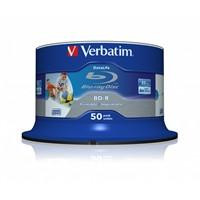 Various Verbatim BD-R SL Datalife 25GB 6X 50 Pack Spindle Wide Printable No ID, product image of a blue spindle containing 50 blank Blu-ray discs for data storage