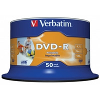 Verbatim (43533)DVD-R 16X 4.7GB 50 Pack Spindle Wide Inkjet Printable No ID