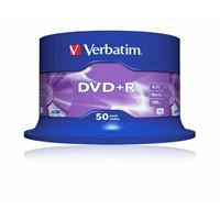 Various Verbatim (43550) DVD+R 16X 4.7GB 50 Pack Spindle Matt Silver, image showing a spindle of 50 DVD+R discs with a purple and silver label.