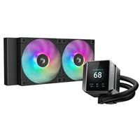 Various DeepCool Mystique 240 CPU Cooler, ARGB, Personalized Cooling with 2.8-inch TFT LCD Screen and Enhanced Pump Performance, 5-Year Warranty, image showing the cooling pump and RGB fans