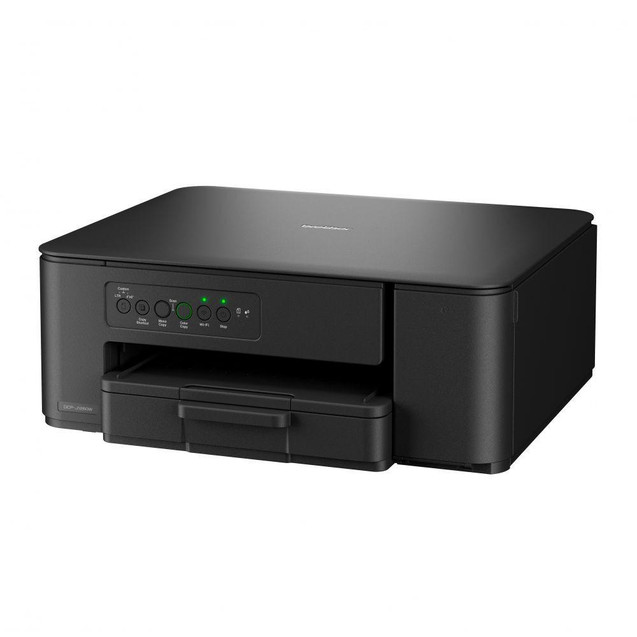 Brother DCP-J1260W Compact Wireless Colour Inkjet Multifunction Printer, black printer with control panel and paper tray.