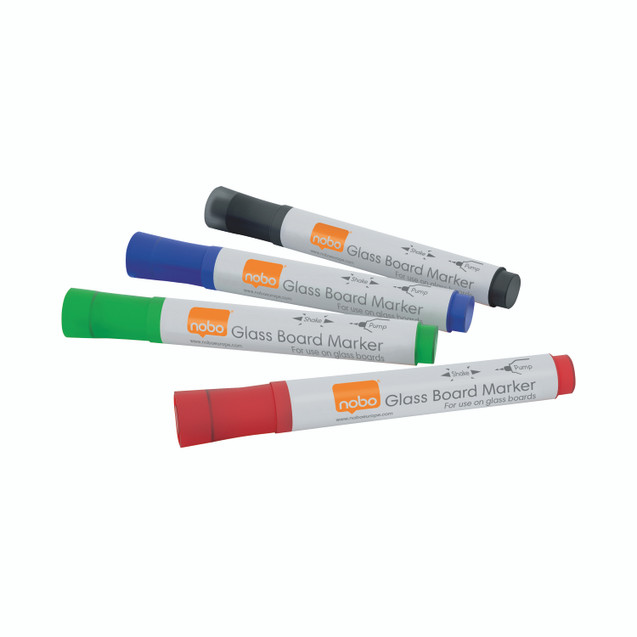 Nobo Glass Whitebd Marker AST PK4