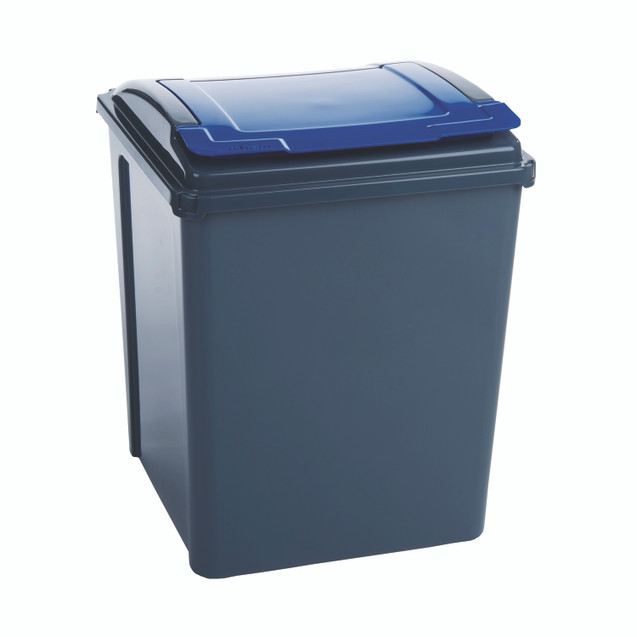 Vfm Recycling Bin GRY/Blue Lid 50L