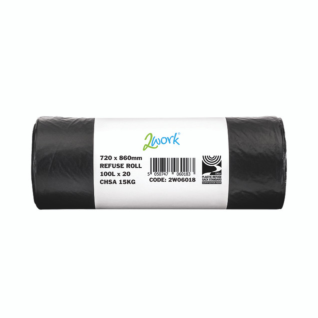 2Work Refuse Sack Roll Black PK10X20