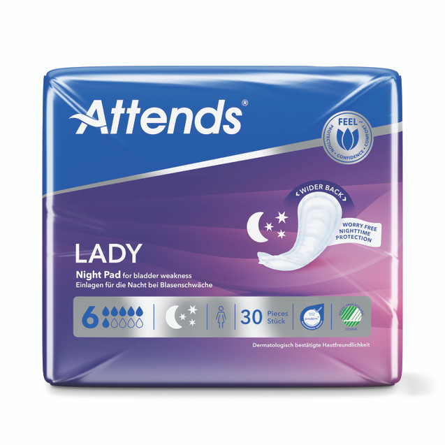 Attends Lady Pad Sz 6 Night PK30