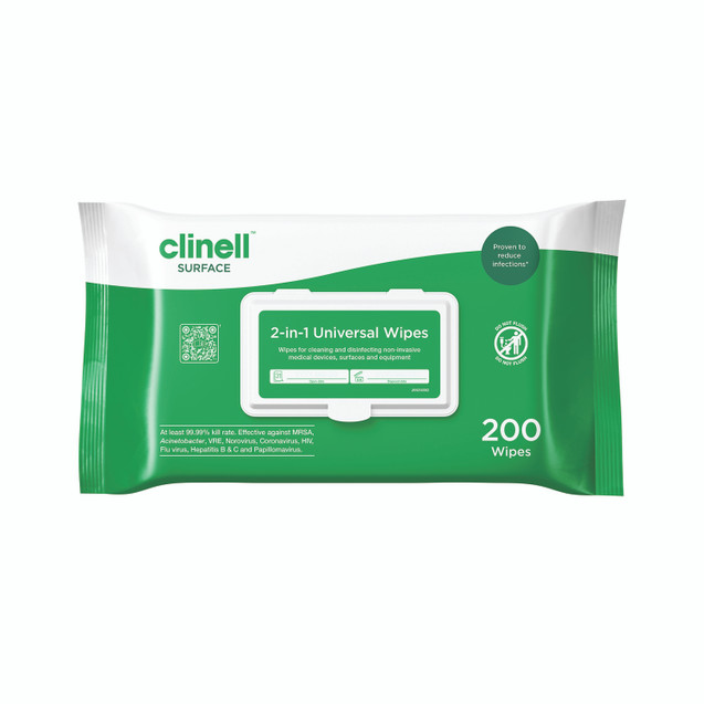 Clinell Universal 2-IN-1 Wipes PK200