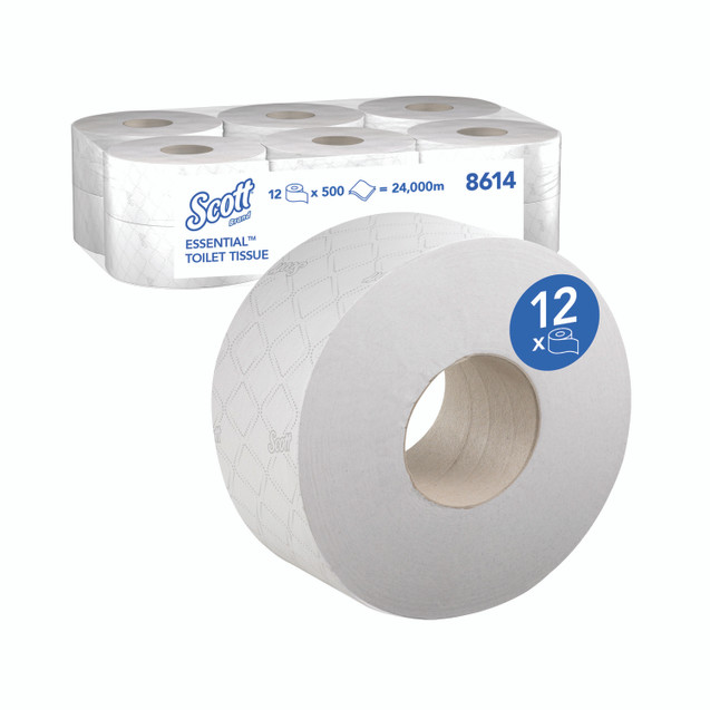 Jumbo Toilet Roll X500 WHT PK12