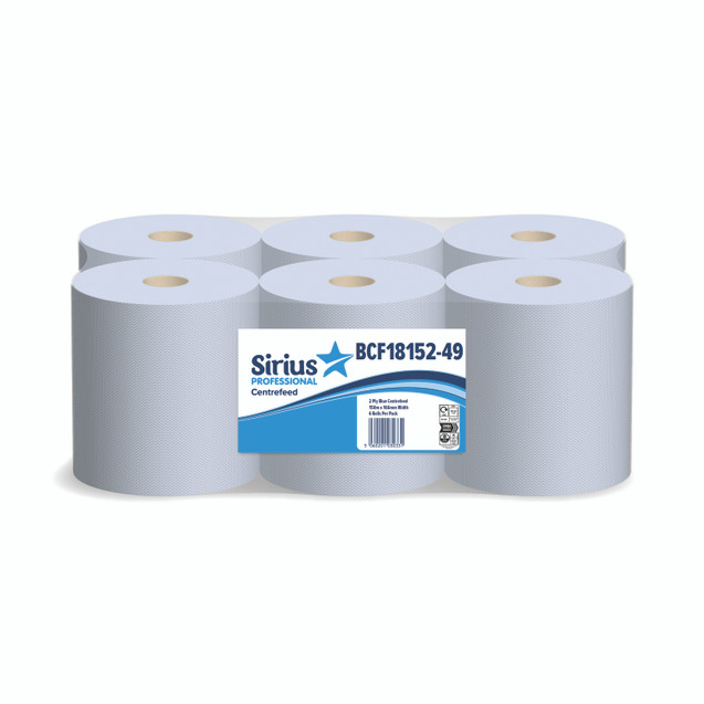 Sirius 2PLY Cntrfd Roll 150M BLU PK6