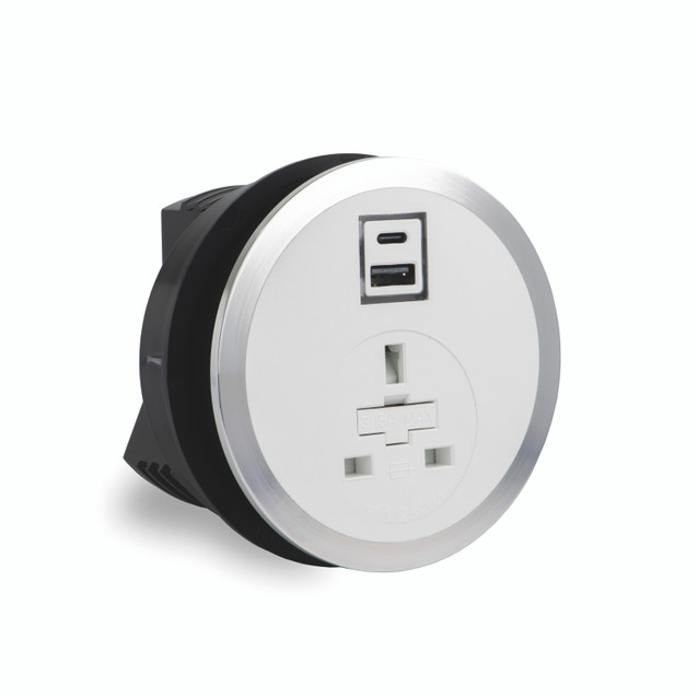 In Desk Power Module 1XUK Socket WHT