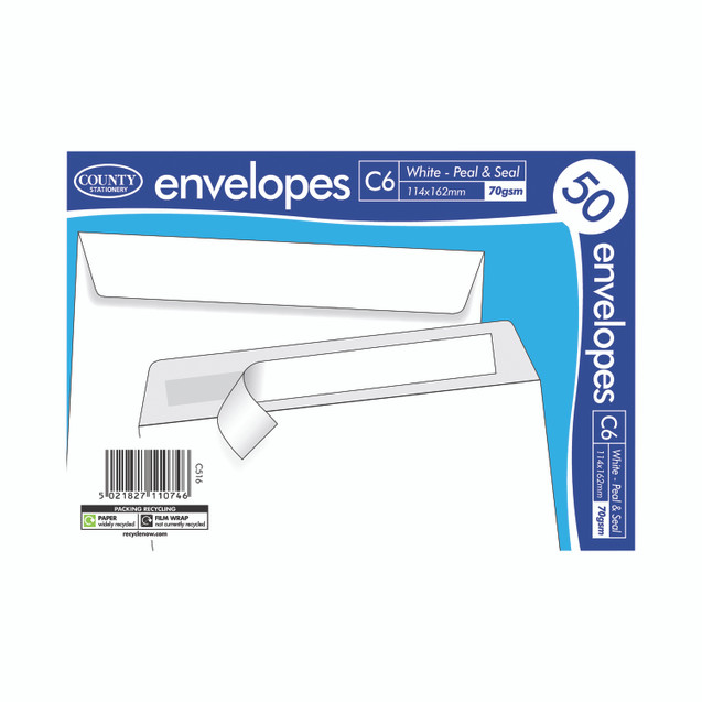C6 Peel/Seal Envelope X50 White PK20