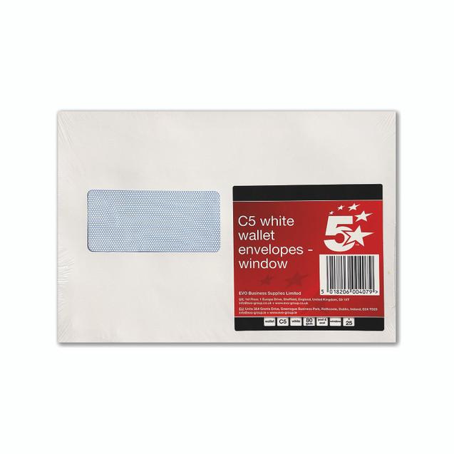 C5 Window Pkt Envelope Plsl WHT PK25