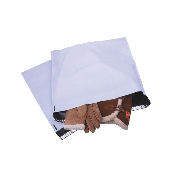 CW Office Gosecure Polt Mail Bag 460X430 PK100, white mailing bags filled with winter gloves and accessories.