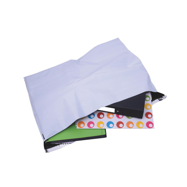 CW Office Gosecure Polt Mail BAG 595X430 PK100, a large white secure postal mail bag with colorful paper inserts underneath.