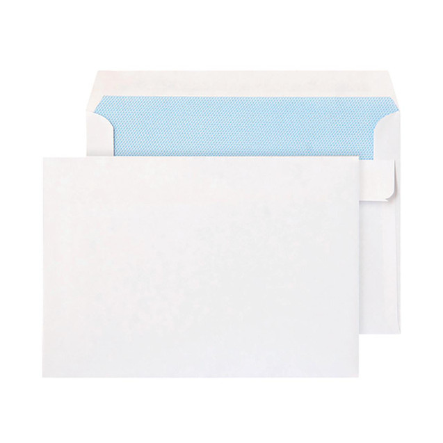 CW Office Blake C6 90GSM White Envelope PK50, image showing a pack of 50 white business envelopes with a blue interior lining.