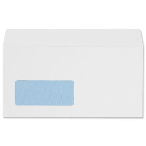 CW Office DL Wdw Wallet Env Plsl WHT PK500, white envelope wallet with clear window for ID or card display.