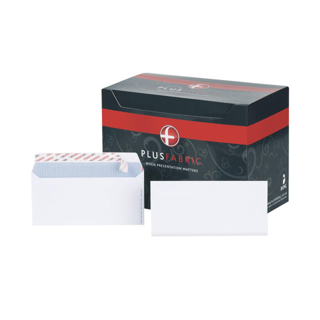 CW Office Plus Fabric Env DL 110GSM WHT PK500, a pack of white fabric sheets for office and presentation use.