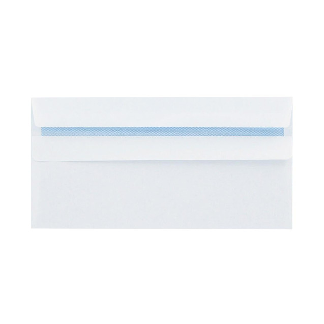 CW Office Q-Connect DL Env RCYC Ss WHT PK500, white DL envelope with peel and seal flap for mailing and document storage.