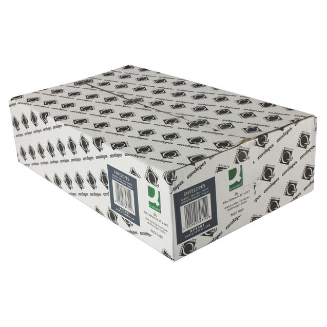CW Office Q-Connect DL Env Win 90GSM WHT P1000, a box of 1000 white self-seal DL envelopes with low window in packaging.
