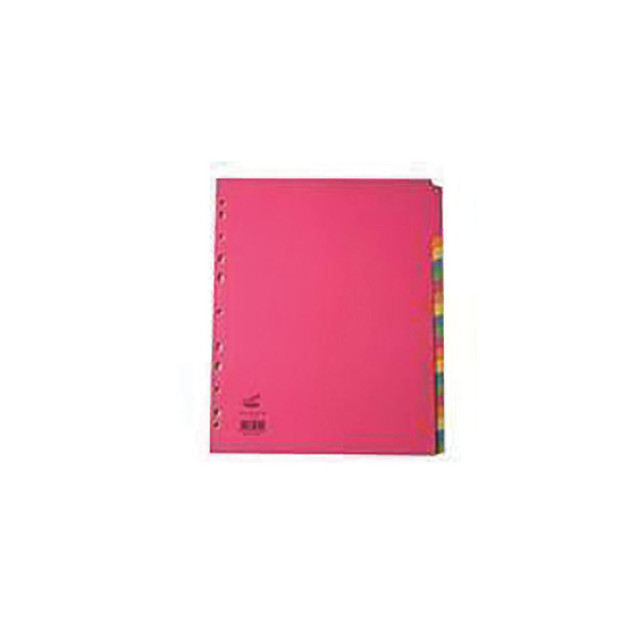 CW Office Concord Bright Sub Dvdr 20-PART PK10, pink plastic dividers for binders with colorful tabs for organization.