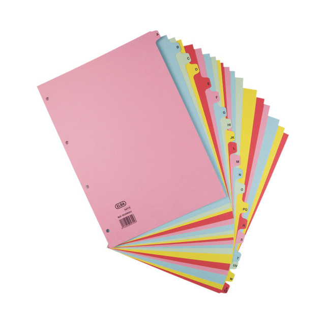 CW Office Elba A4 A-Z Card Dividers ASS, colorful alphabetized file dividers with multiple tabs for organization