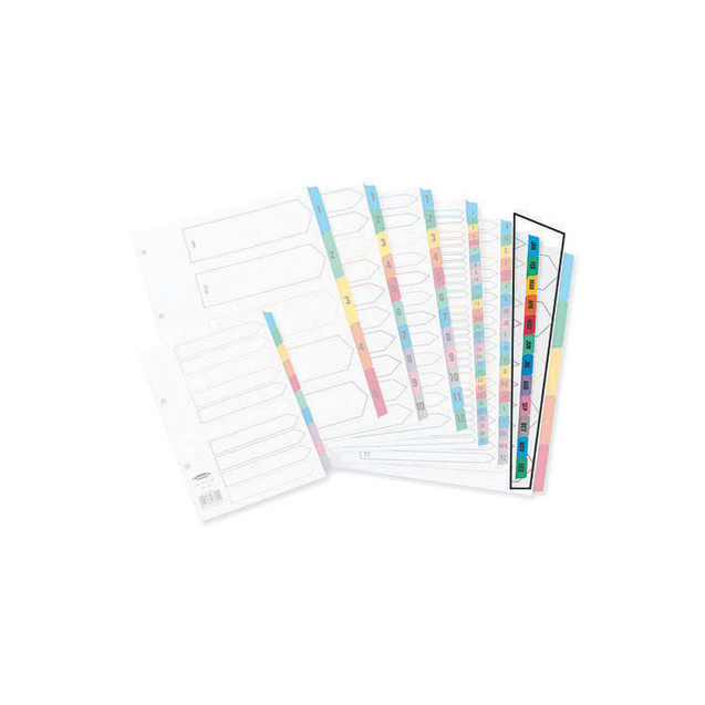 CW Office Concord Jan Dec Multicolour Index, image of colorful organizational index dividers for planners or binders.