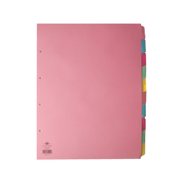 CW Office Concord Dvdr 10-PART A3 Portrait AST, pink multi-color file organizer with labeled tabs