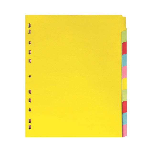 CW Office Elba A4 Xtra Wde 10PART CRD Dvr AST, colorful index dividers with multiple colored tabs for organization.