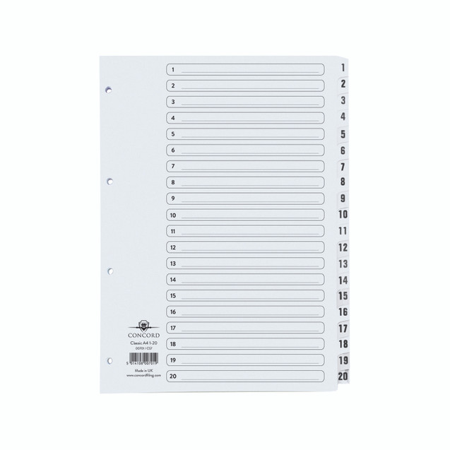 Concord Index A4 1 To 20 Clear