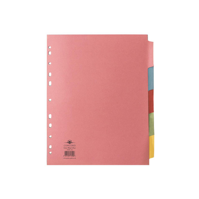 Product CW Office Concord Dvdr 5-PART A4 Ew Assorted, pink multi-colored file folder with divider tabs for organizing documents.