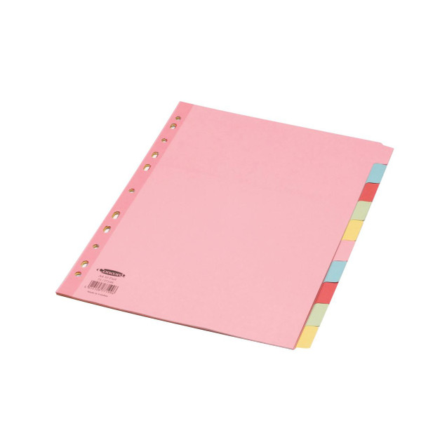 CW Office Concord Reinforced Dvdr 10-PART AST, pastel pink file folder with color-coded tabs on the right side for organization