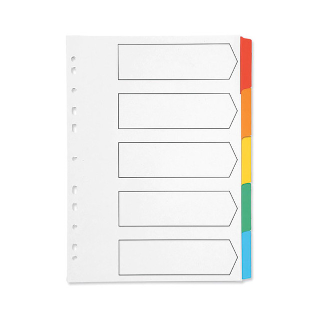Q-Connect Index A4 Multi-Colour Tabs, blank index dividers with colored tabs for organization.