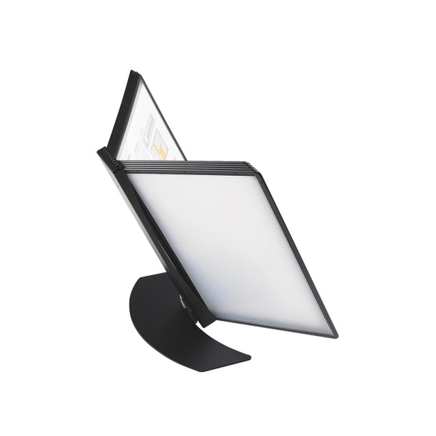 CW Office Q-Connect Metal Desk Stand Black, adjustable black metal desk stand for office use with a modern sleek design.