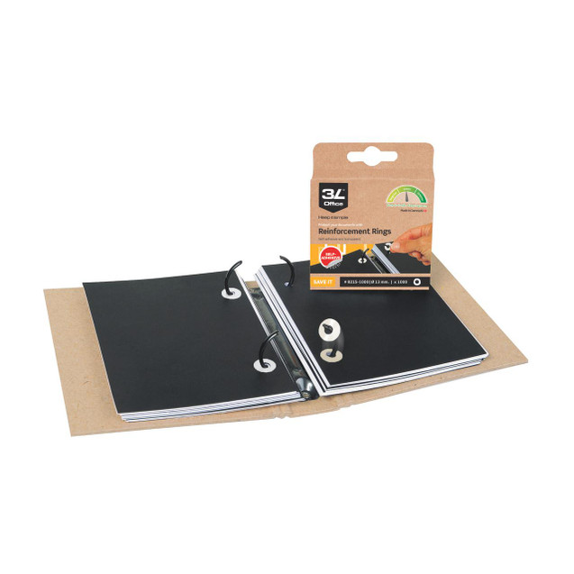 CW Office Reinforced Washers Vinyl PK1000, self-adhesive transparent reinforcement rings for binders and folders.