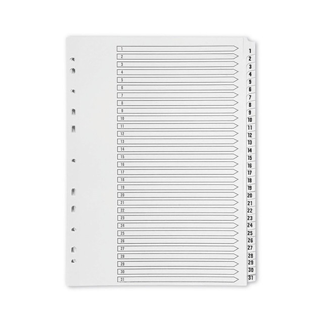 CW Office Q Connect Index 1-31 Polyprop White, a white plastic divider with numbered tabs from 1 to 31 for organizing documents.