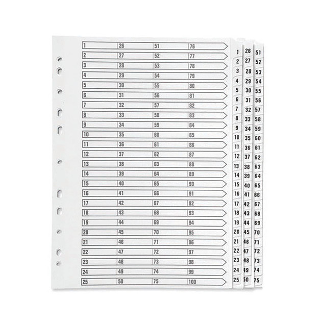 CW Office Q-Connect A4 1-75 Q-Connectlar Index, a white index with numbered tabs from 1 to 75 for organizing documents.