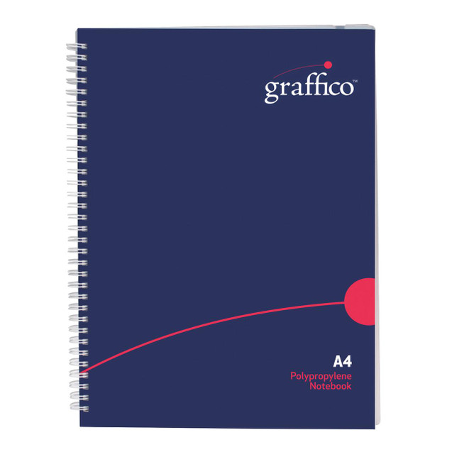 CW Office Graffico By 5 Star PP A4 Notepad, blue polypropylene notebook with spiral binding and red decorative design.