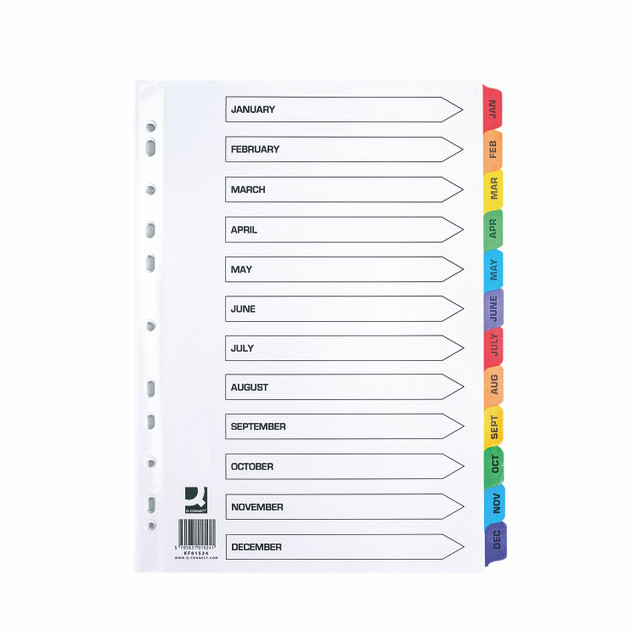 Q Card Dividers A4 Jan-Dec White