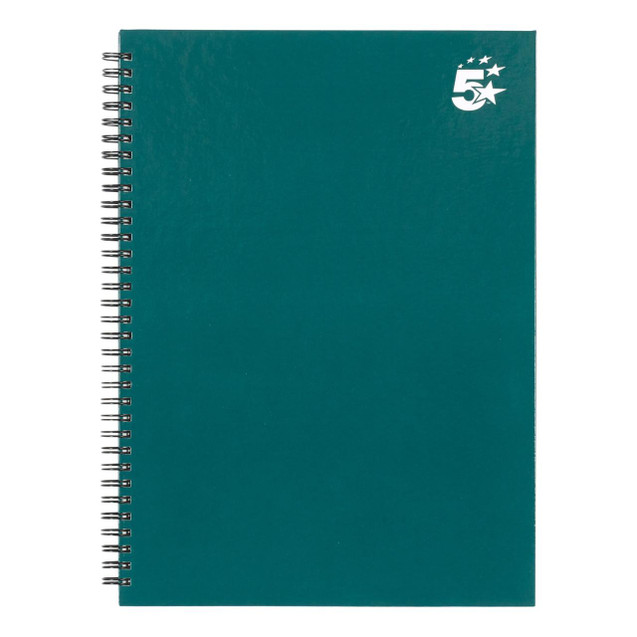 CW Office Wbnd Hdbk Notebook Rld A4 Teal PK5, spiral-bound teal notebook with an A4 size and a white logo on the top right corner.